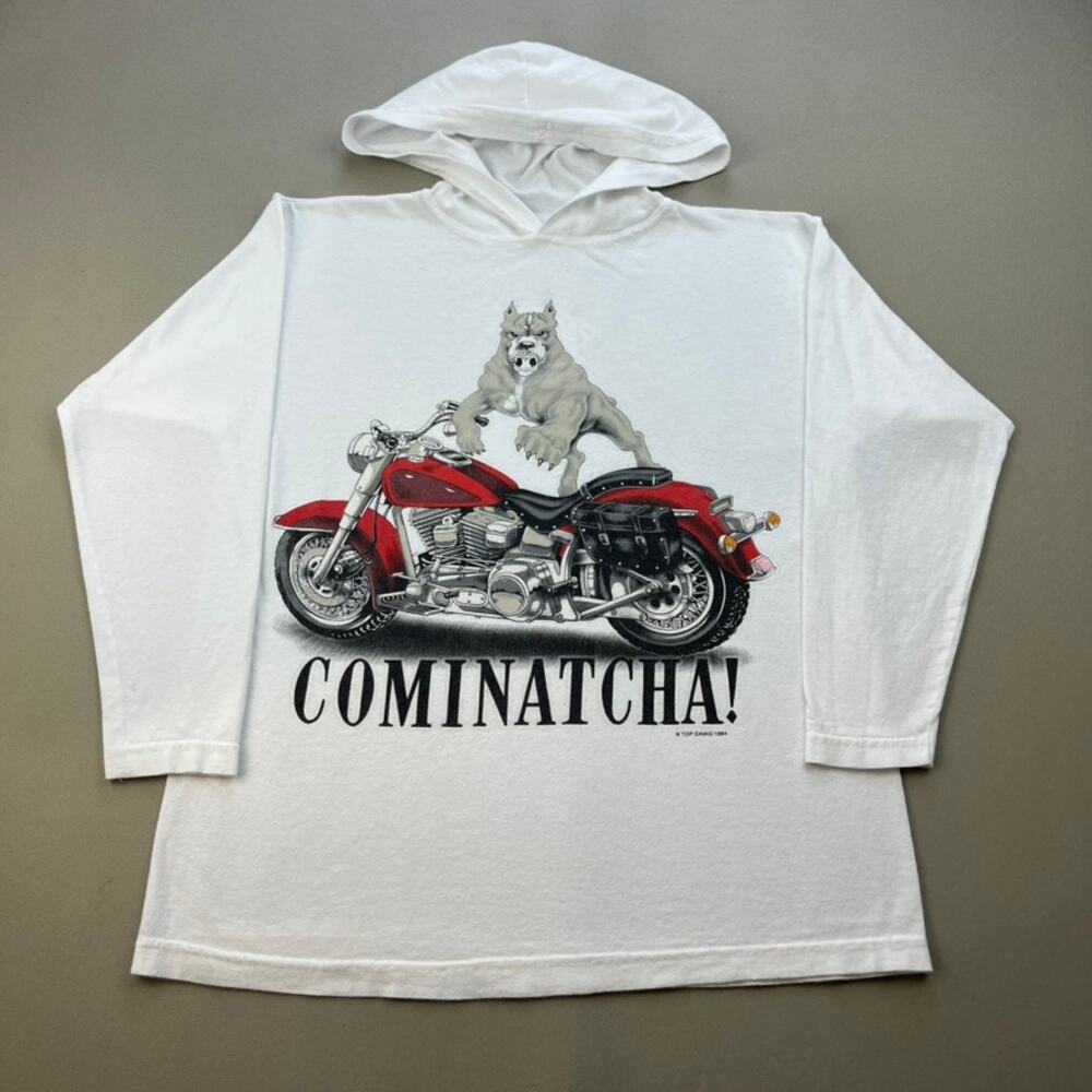 Vintage Tog Dawg T-Shirt Hoodie Youth Large White Cominatcha Biker Motorcycle